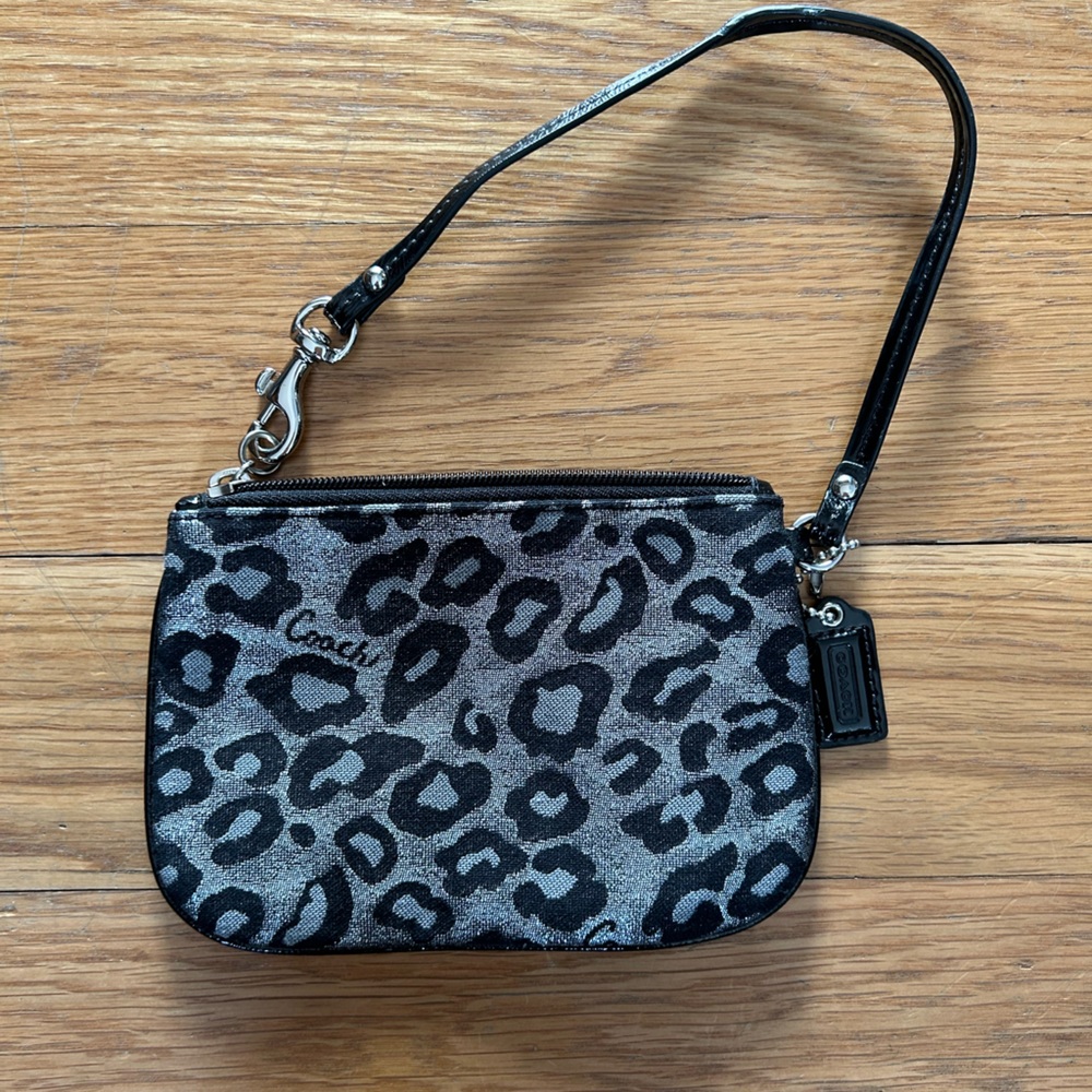 Coach Leopard Print Wristlet in Black and Gray